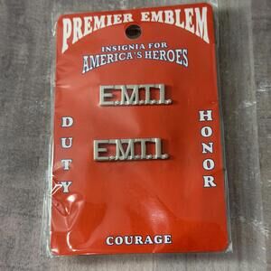 Premier Emblem 3/8" Silver E.M.T.I. Uniform Pin EMT Intermediate Set of 2 Clutch